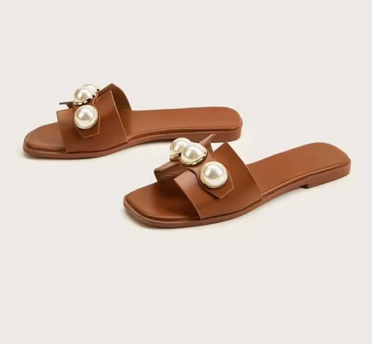Perlen Sandalen flach